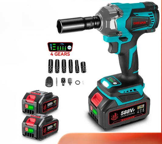 ONEVAN 1200N.M Brushless Cordless Electric Impact Wrench 1/2" | 3-in-1 Power Tool with Drill & Screwdriver Function – For Makita 18V Battery