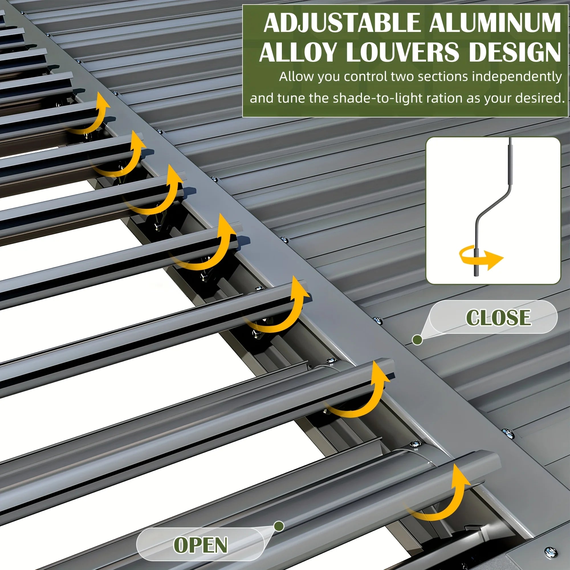 10x20FT Adjustable Louvered Pergola, Aluminum Frame & Waterproof Roof All Weather Rust-Resistant Gazebo for Backyard Patio Gray