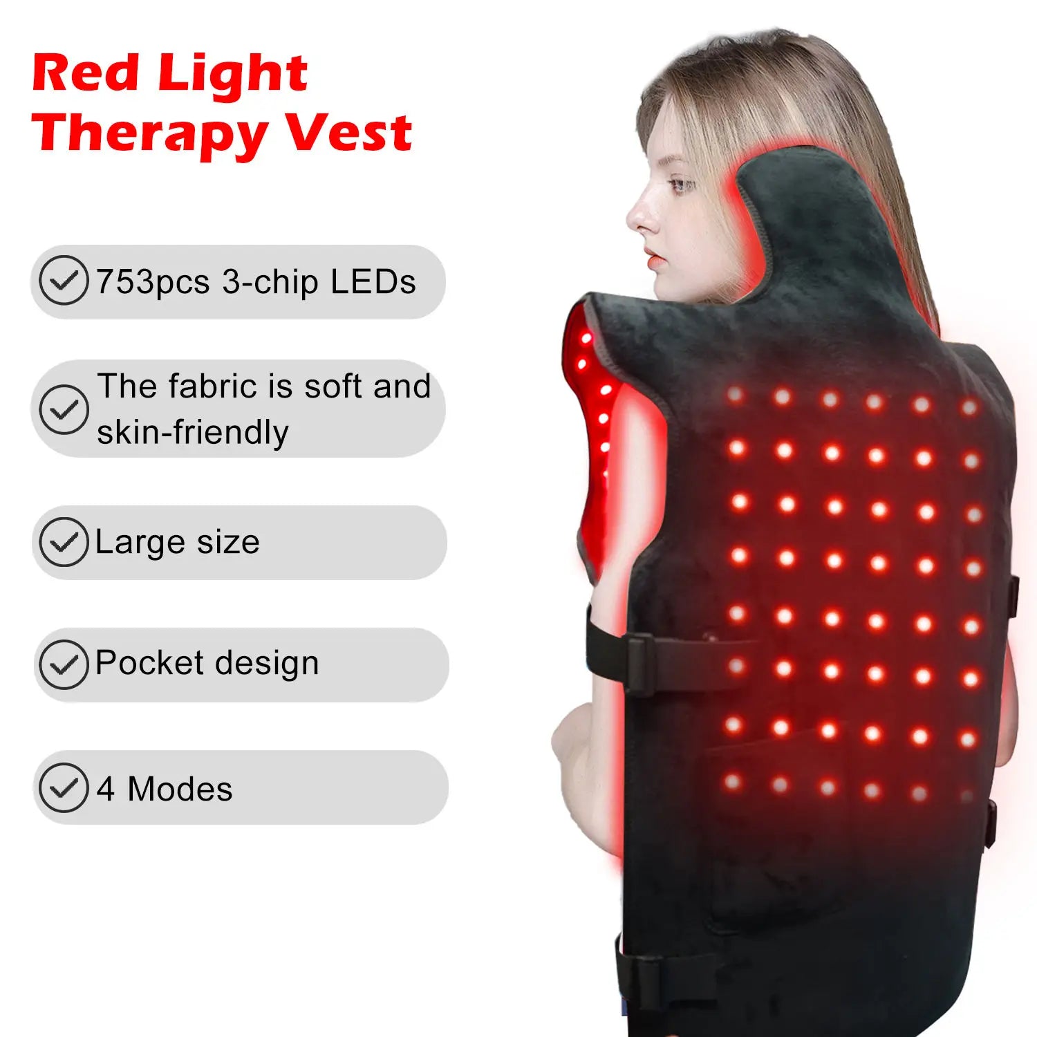 Red Light Therapy Vest for Body, 3-in-1 Led Bead 660 & 850 nm Infrared Light Therapy Pad for Body Wearable Wrap Pain Relief Device