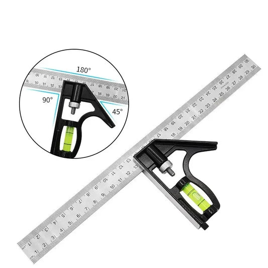 300mm Stainless Steel Combination Square Ruler – Movable 45° & 90° Angle Carpenter Woodworking Measuring Tool
