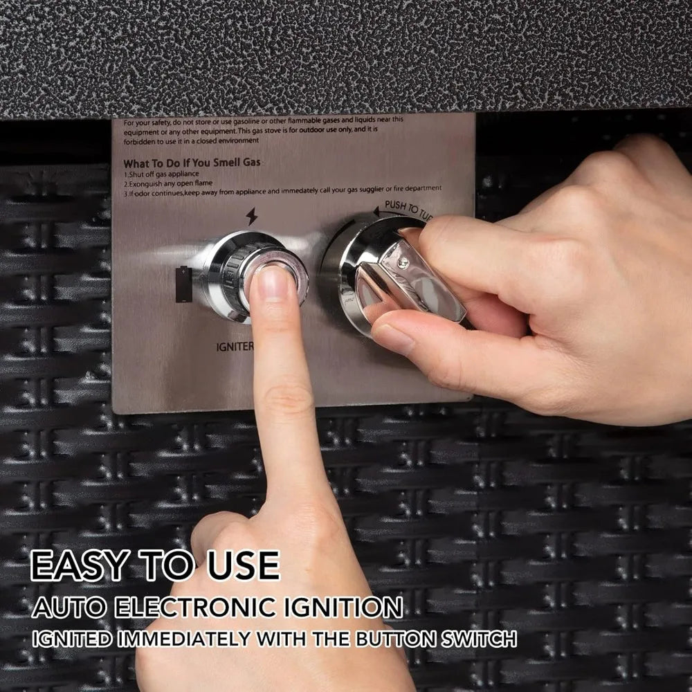 44 Inch Propane Outdoor Fire Pit Table, 50000BTU Rectangle Double Door Fire Table with Cover & Rain Cover, Add Warmth