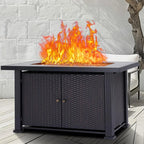 44 Inch Propane Outdoor Fire Pit Table, 50000BTU Rectangle Double Door Fire Table with Cover & Rain Cover, Add Warmth