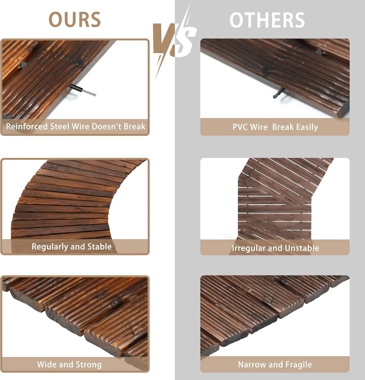 8FT Wooden Garden Pathway Curved Outdoor Walkway Roll Out Cedar Wood Patio Flooring Path Decorative Lawn Patio  (Brown)