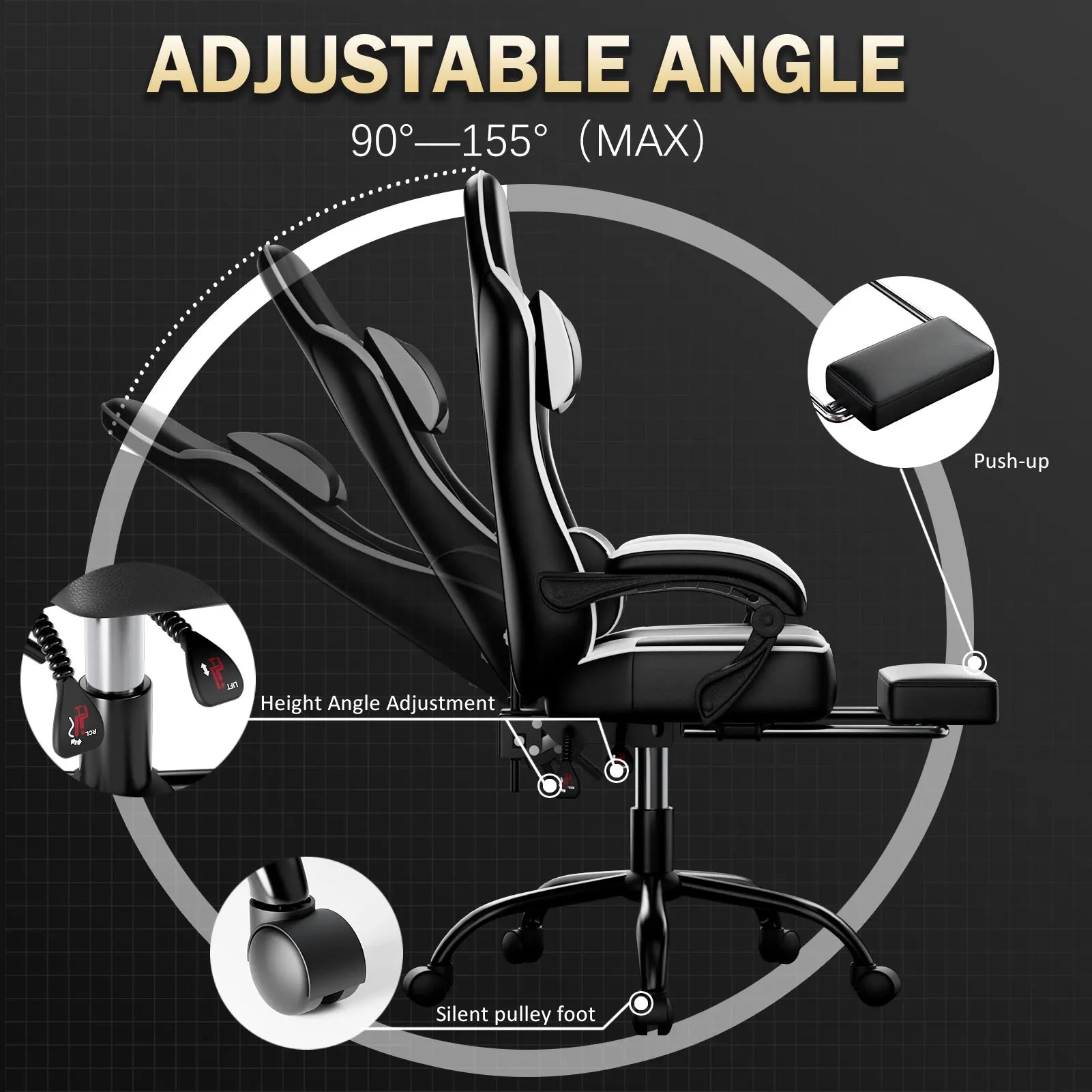 Ergonomic Gaming Chair with Footrest, High-Back Video Game Chair Computer Chair, Office Chair with Headrest and Lumbar, PU Leath