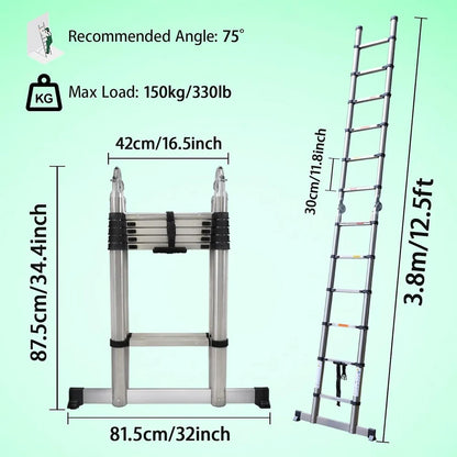 Stainless Steel Telescopic Ladder 2.6M–5M – Heavy Duty Folding Extension Ladder for Home & Loft Use