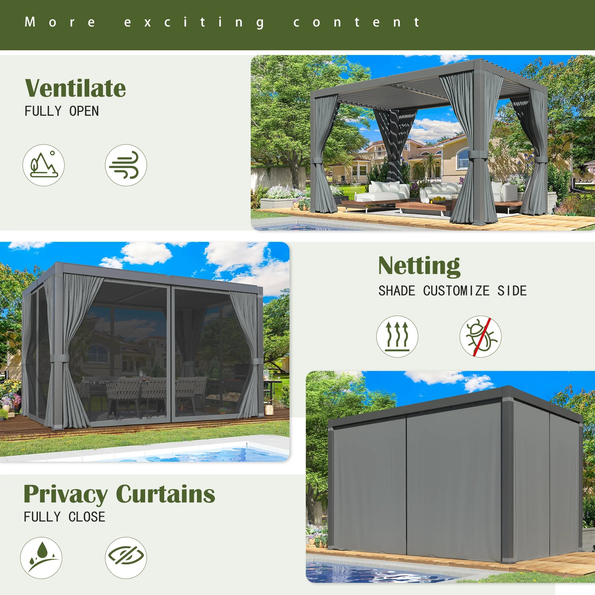 10x20FT Adjustable Louvered Pergola, Aluminum Frame & Waterproof Roof All Weather Rust-Resistant Gazebo for Backyard Patio Gray