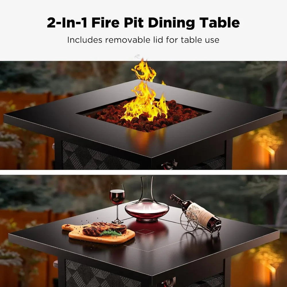 32 Inch Propane Fire Pit Table with 50,000 BTU, Outdoor Gas Fire Pit for Patio, CSA Certified, Removable Lid Included