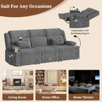 Home Theater Seating，RV Reclining Sofa Set with Adjustable Headrest， Recliner Sofa with Heat and USB&Type-C, Dawer