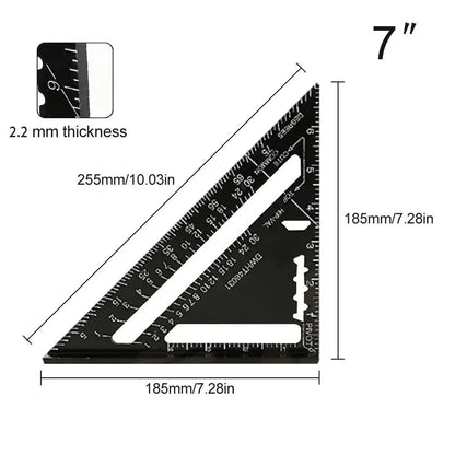 7-Inch Triangle Ruler – Aluminum Alloy Speed Square | Metric & Imperial Markings | Woodworking Angle Tool