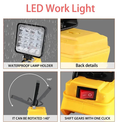 3" Cordless LED Work Light for DeWalt 14.4V–20V Batteries – 54W Portable Spotlight