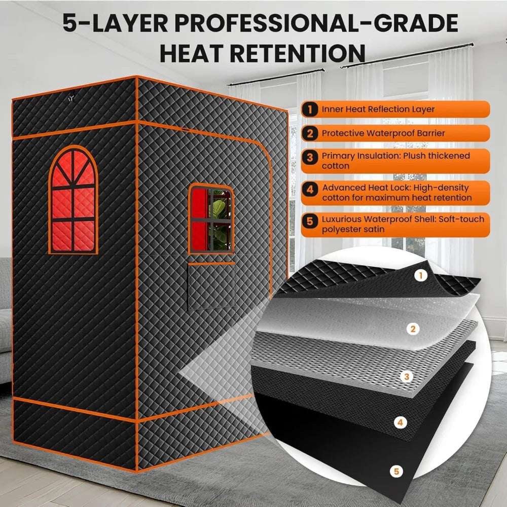 2 Person Infrared Sauna Box, Portable Steam Sauna with Red Light Therapy Lamp,2 Person Full Body Saunas Tent for Home Spa