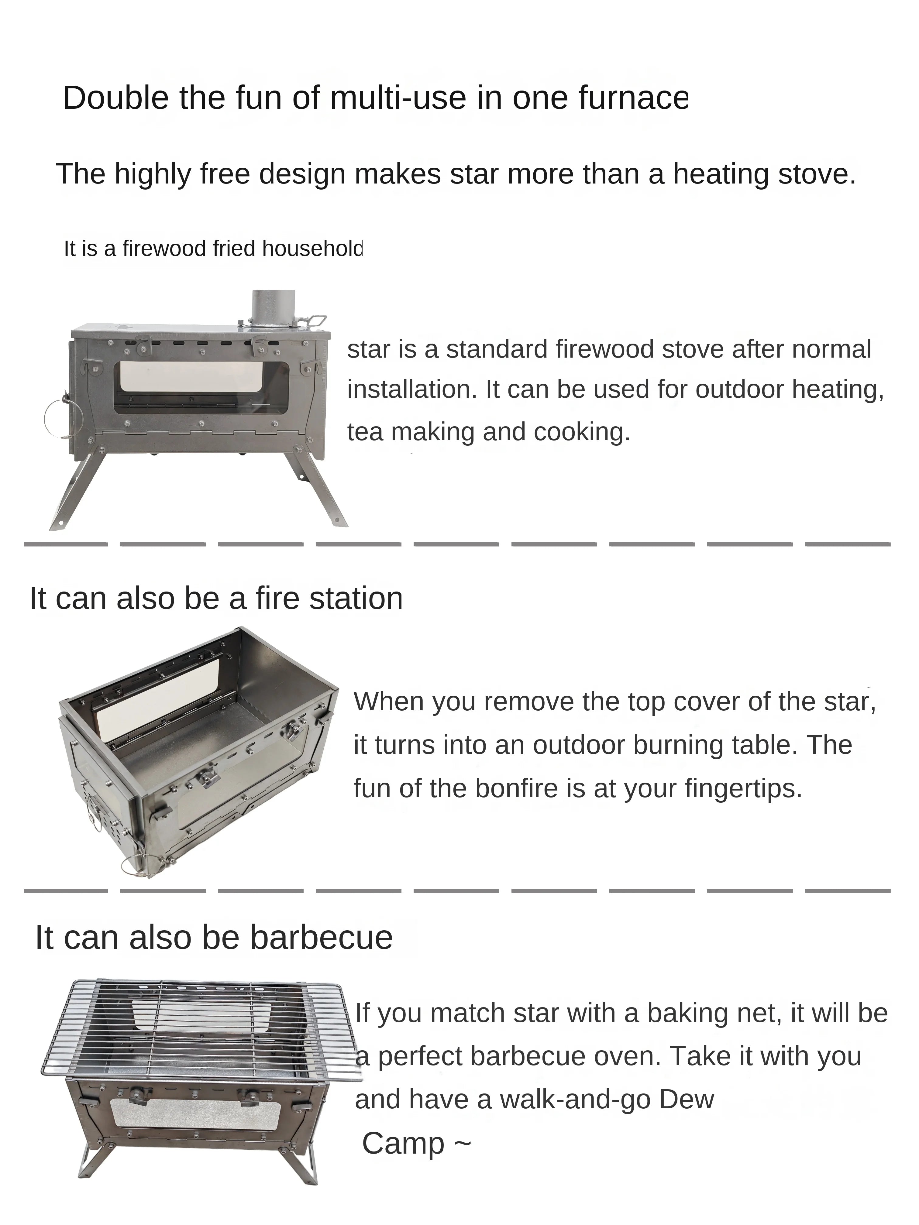 Alloy Folding Firewood Stove Hiking Camping Heating Stove (Titanium )