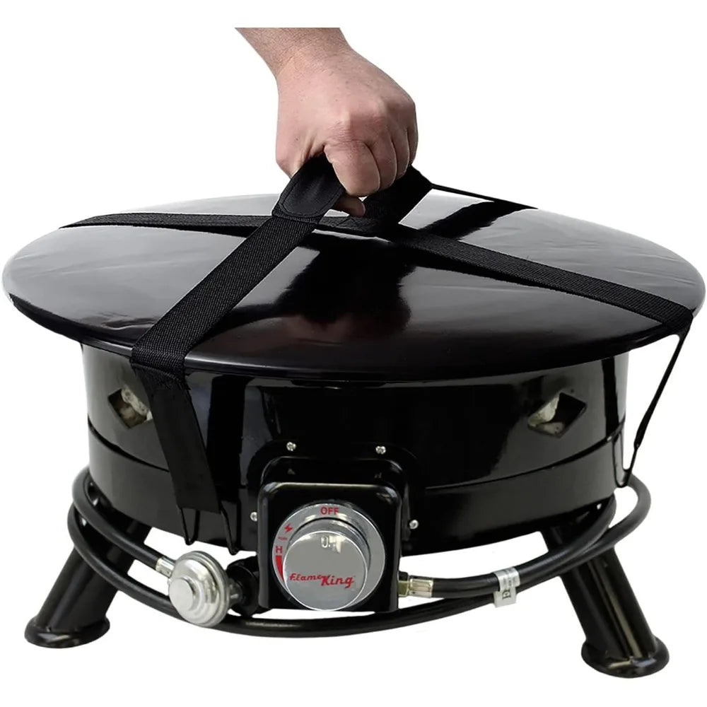 Portable 24-inch Flame King Propane Fire Pit with 58K BTU, Self Igniter, Cover, and Carry Straps for Outdoor Adventures