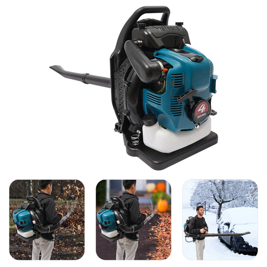 75.6CC 4 Stroke Backpack Leaf Blower 2.6KW Gasoline Powered Engine Lawn Blower Cordless Snow Dust Blowing Cleaning Tool 7000Rpm
