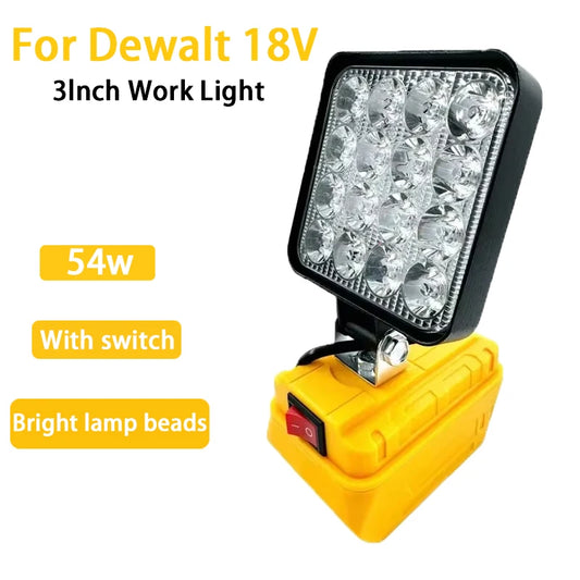3" Cordless LED Work Light for DeWalt 14.4V–20V Batteries – 54W Portable Spotlight