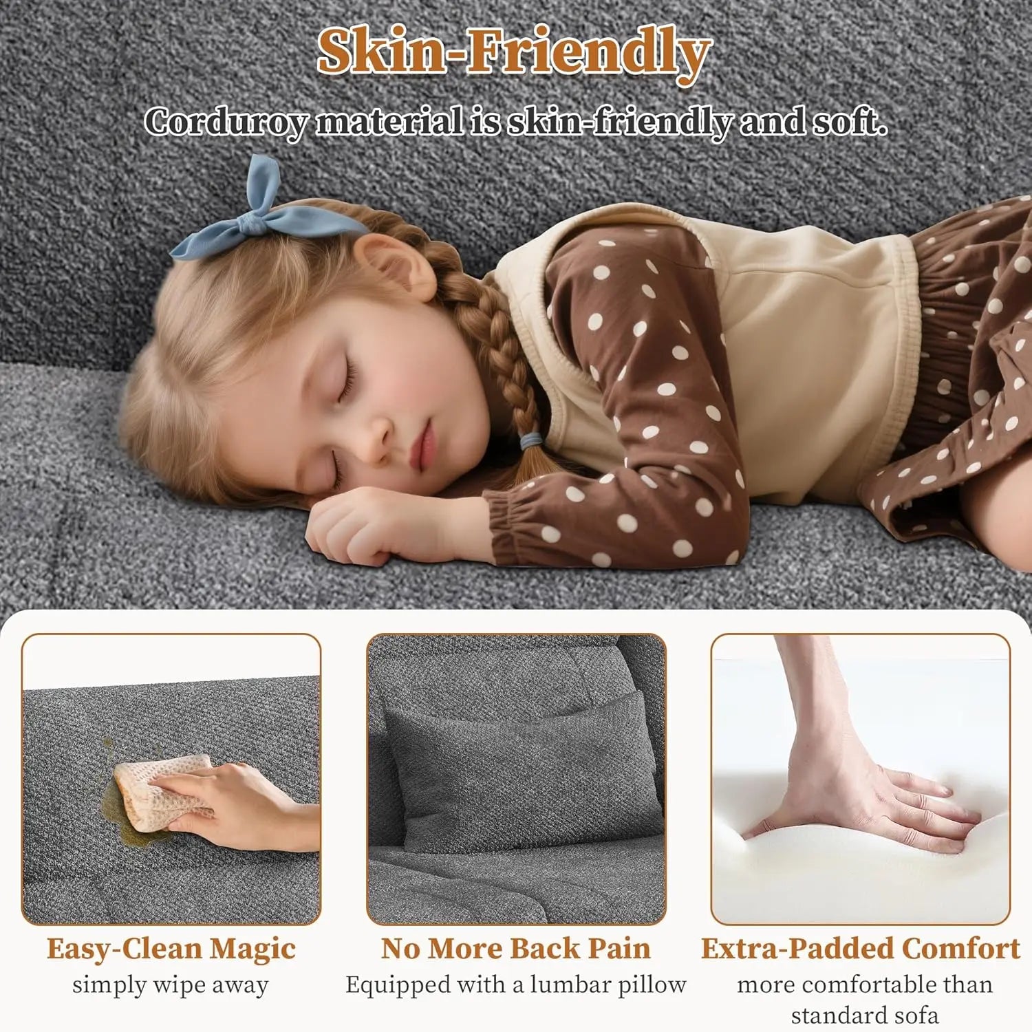 Home Theater Seating，RV Reclining Sofa Set with Adjustable Headrest， Recliner Sofa with Heat and USB&Type-C, Dawer