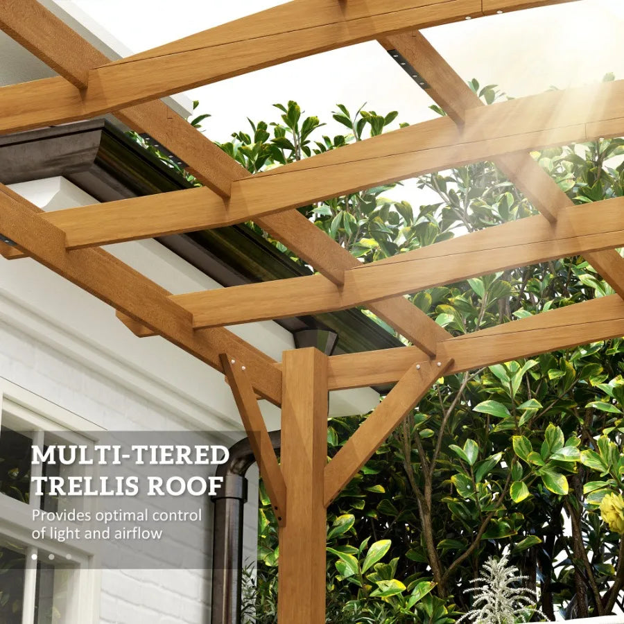 10' x 12' Wood Pergola Outdoor Gazebo Grape Trellis with Arched Roof for Climbing Plant Support Dark Brown