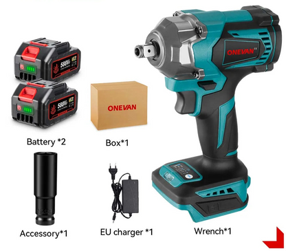 ONEVAN 1200N.M Brushless Cordless Electric Impact Wrench 1/2" | 3-in-1 Power Tool with Drill & Screwdriver Function – For Makita 18V Battery
