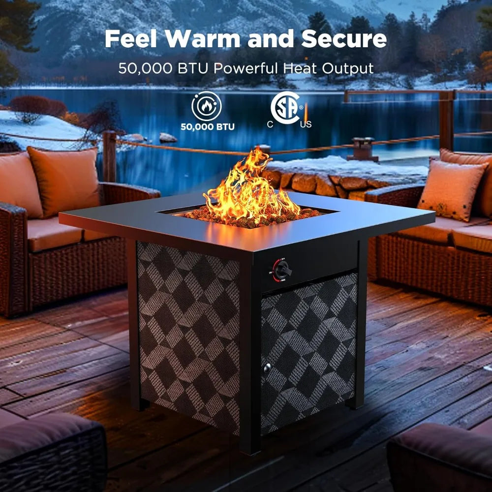 32 Inch Propane Fire Pit Table with 50,000 BTU, Outdoor Gas Fire Pit for Patio, CSA Certified, Removable Lid Included