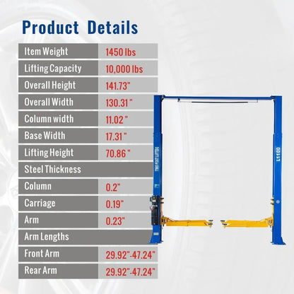 Auto Lifts 10000lbs Car Lift 220V 2 Post Auto Truck Clear Floor Hoist with 36 Months Part Replacement,Heavy Duty