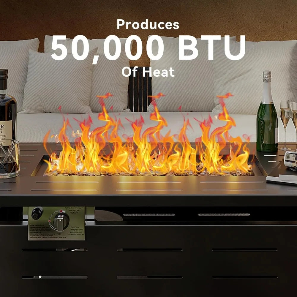 Propane Fire Pit–50,000 BTU Gas Fire Pit Table with Removable Lid & Lava Rocks, Rectangle Firepit Table for Outside, Patio