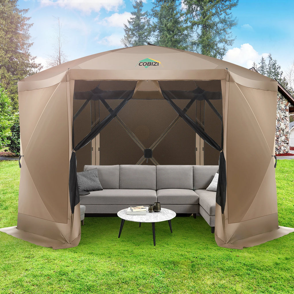 12x12ft Pop up Gazebo Screen House Tent with Mosquito Netting, 6 Sided Pop-up Canopy Shelter Tent Easy-Set Portable Gazebo