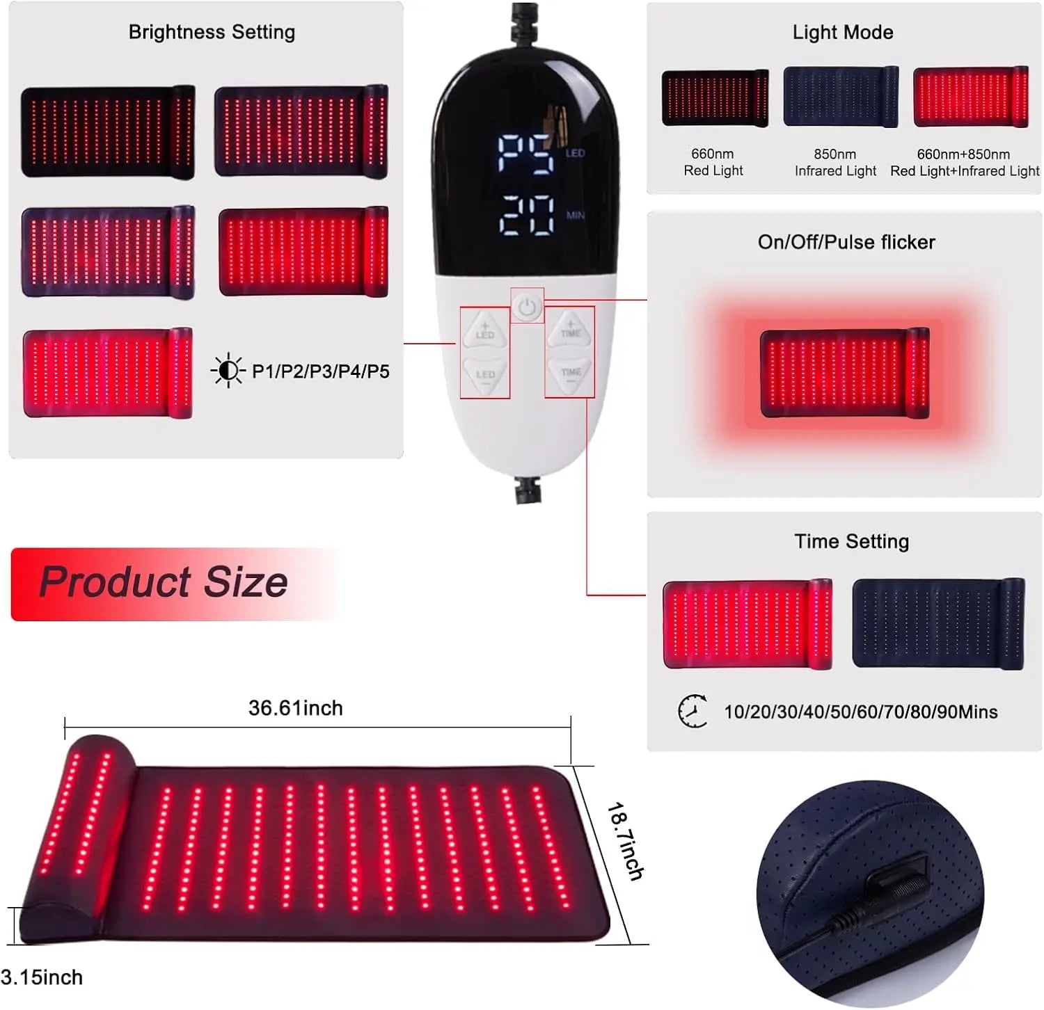 Red Light Therapy Mat with Far Infrared Heat 3D Neck Support Professional Pain Relief Massage Mat for Home Spa Use Muscle Relax
