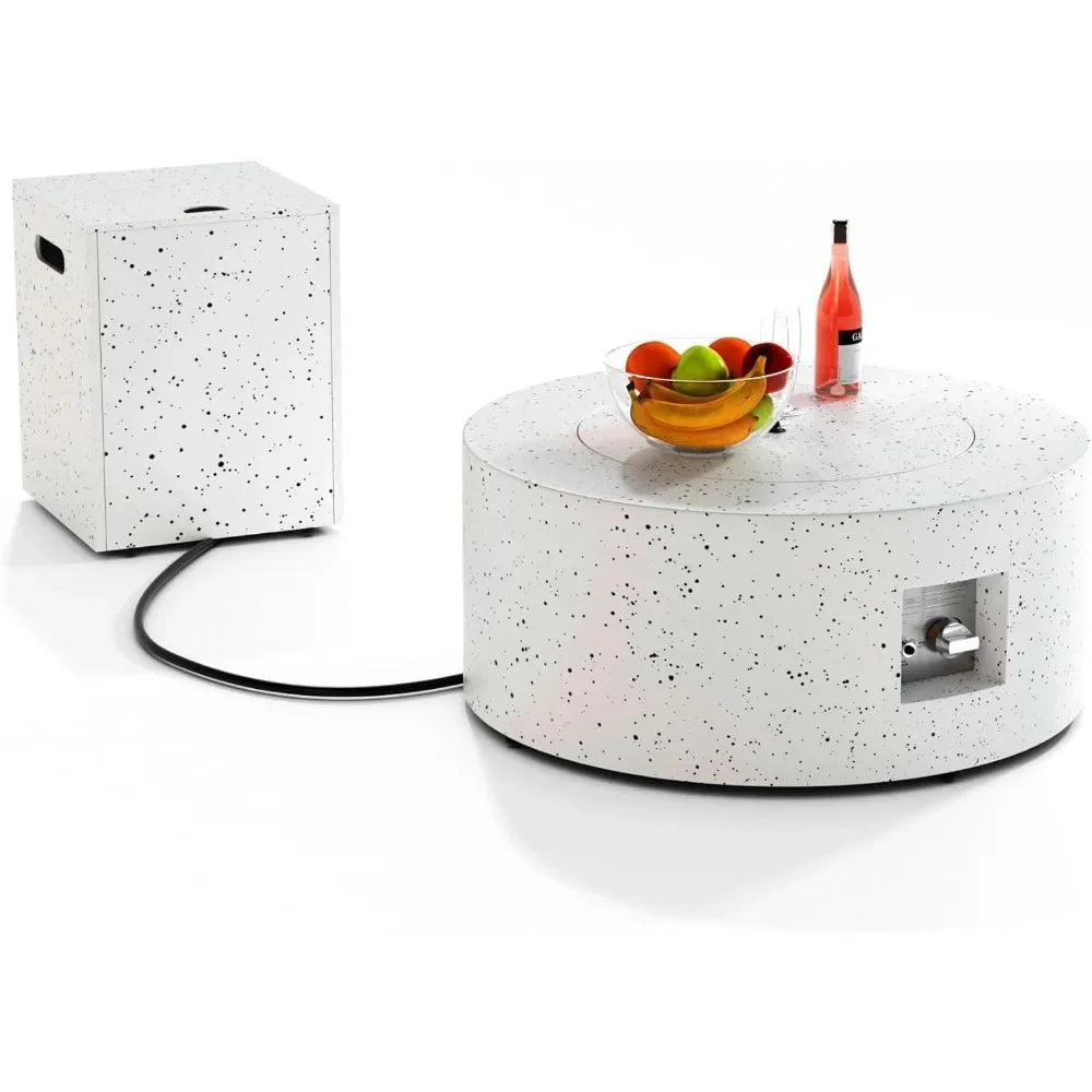 30" Round Propane Fire Pit Table - 50K BTU with Lid, Rocks Tank Storage and Cover - Round Gas Fire Pits for Outside Patio