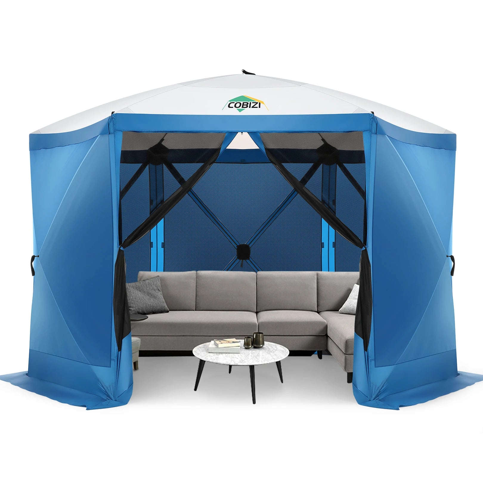 12x12ft Pop up Gazebo Screen House Tent with Mosquito Netting, 6 Sided Pop-up Canopy Shelter Tent Easy-Set Portable Gazebo