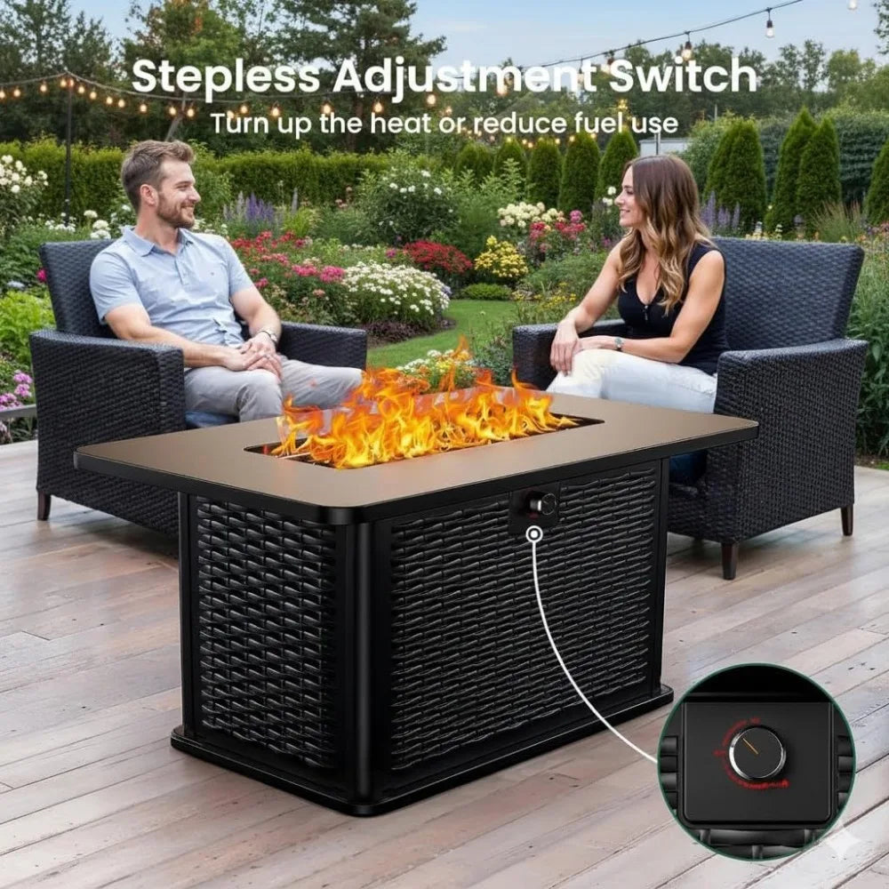 Rectangular Propane Fire Pit Table - 60,000 BTU, 2-in-1 Design, 304 Stainless Steel H-Burner, Included Cover & Lava Rocks