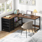 Tribesigns L Shaped Computer Desk with Storage Drawers, 59 inch Corner Desk with Shelves, Reversible L-Shaped Office Desk Study