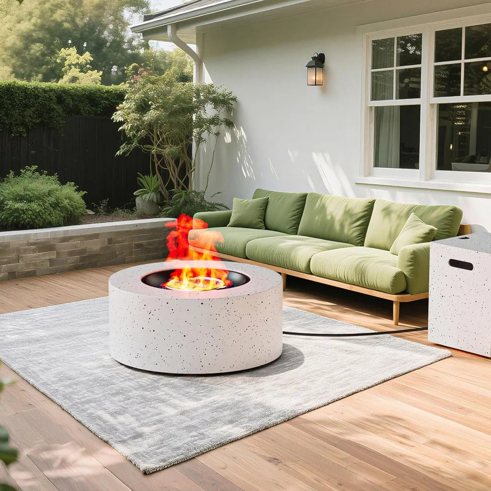 30" Round Propane Fire Pit Table - 50K BTU with Lid, Rocks Tank Storage and Cover - Round Gas Fire Pits for Outside Patio