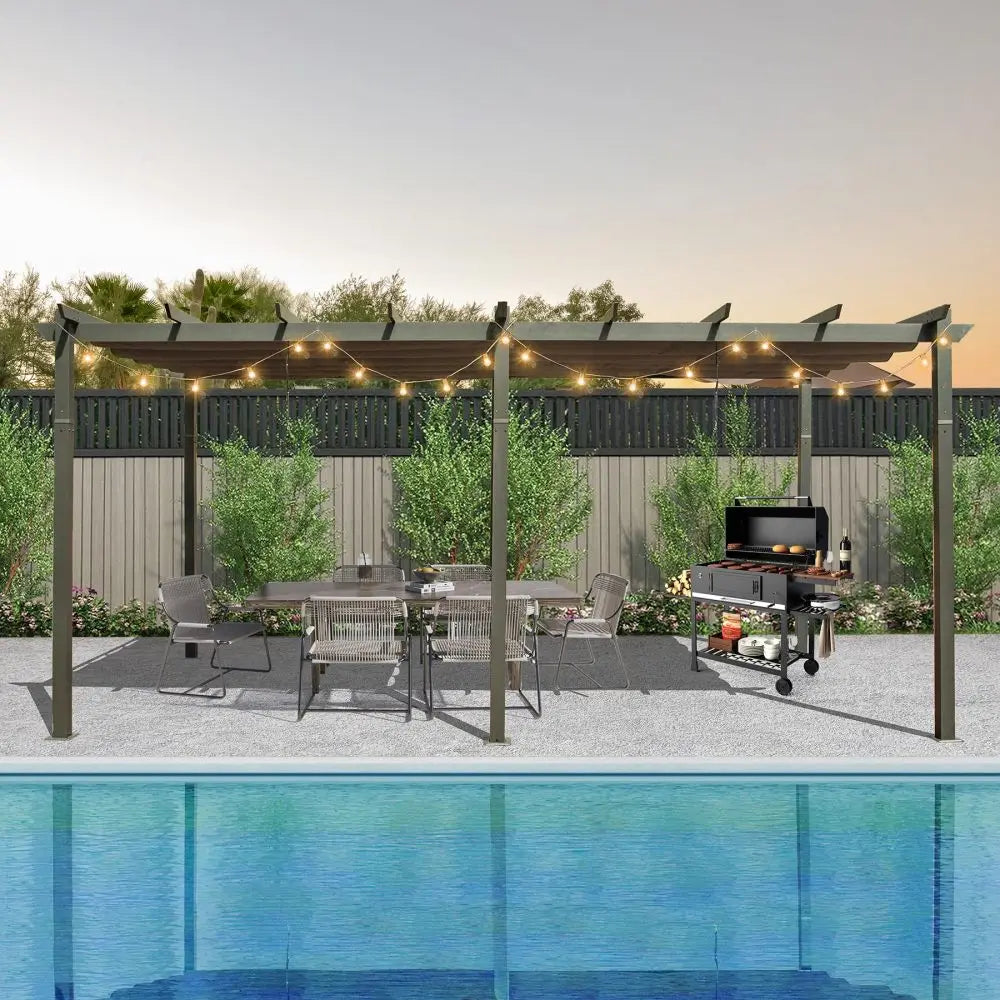 11 X 20 FT Outdoor Living Outdoor Retractable Pergola with Weather-Resistant Canopy Aluminum Garden Pergola Patio Grill Gazebo