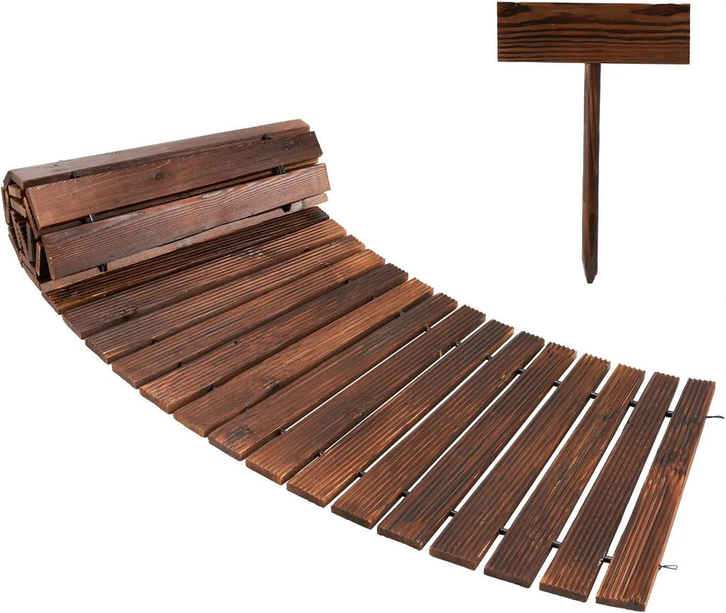 8FT Wooden Garden Pathway Curved Outdoor Walkway Roll Out Cedar Wood Patio Flooring Path Decorative Lawn Patio  (Brown)