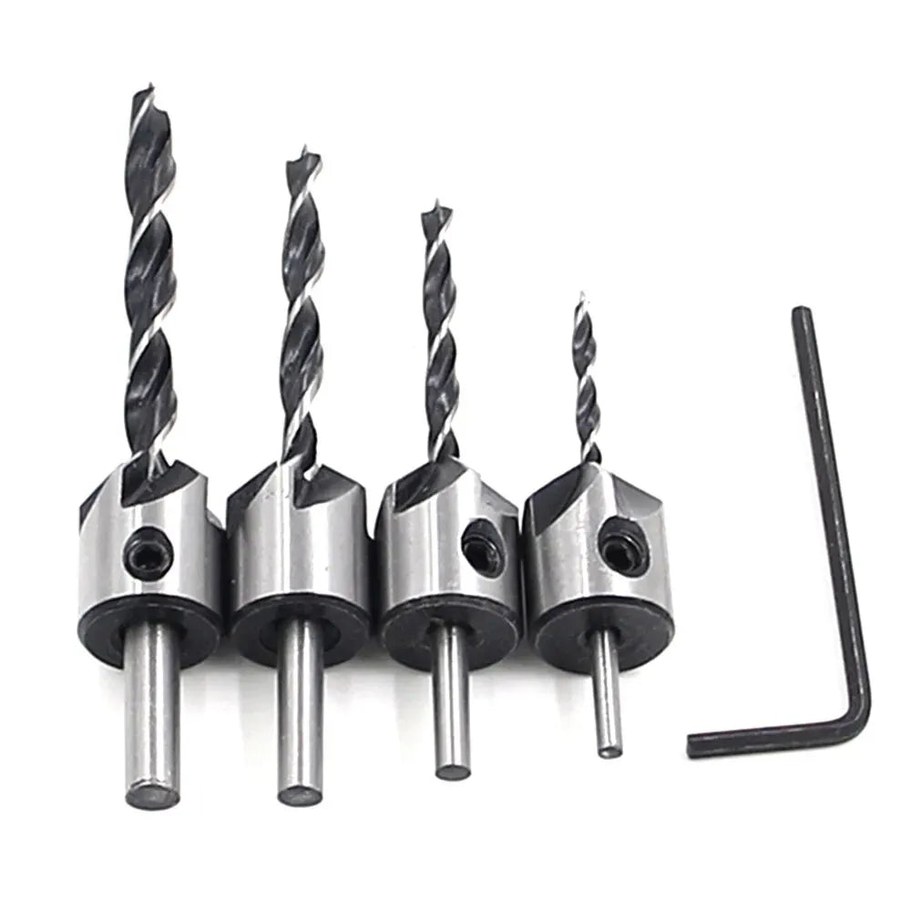 4PC Three-Pointed Woodworking Counterbore Drill Set – 3mm to 6mm High Carbon Steel Reaming & Chamfering Hole Opener Bits