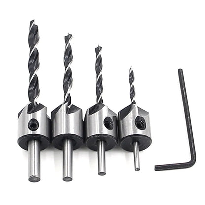 4PC Three-Pointed Woodworking Counterbore Drill Set – 3mm to 6mm High Carbon Steel Reaming & Chamfering Hole Opener Bits