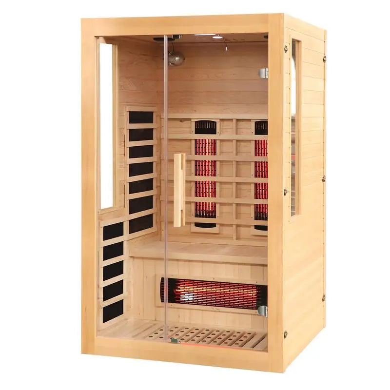 2-3 Person Hemlock Wood Low EMF FAR Infrared Sauna for Home with LED Control Panel and Tempered Glass Door, Compact Design for