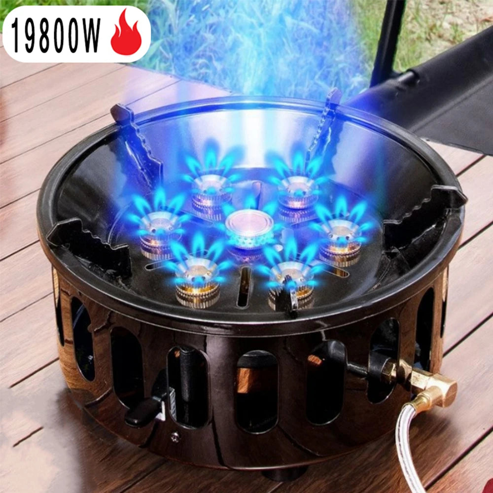 19800W 7-Core Camping Stove High-Power Gase Burner Windproof Stove Electronic ignition Outdoor Stoves Hiking Camping 2023