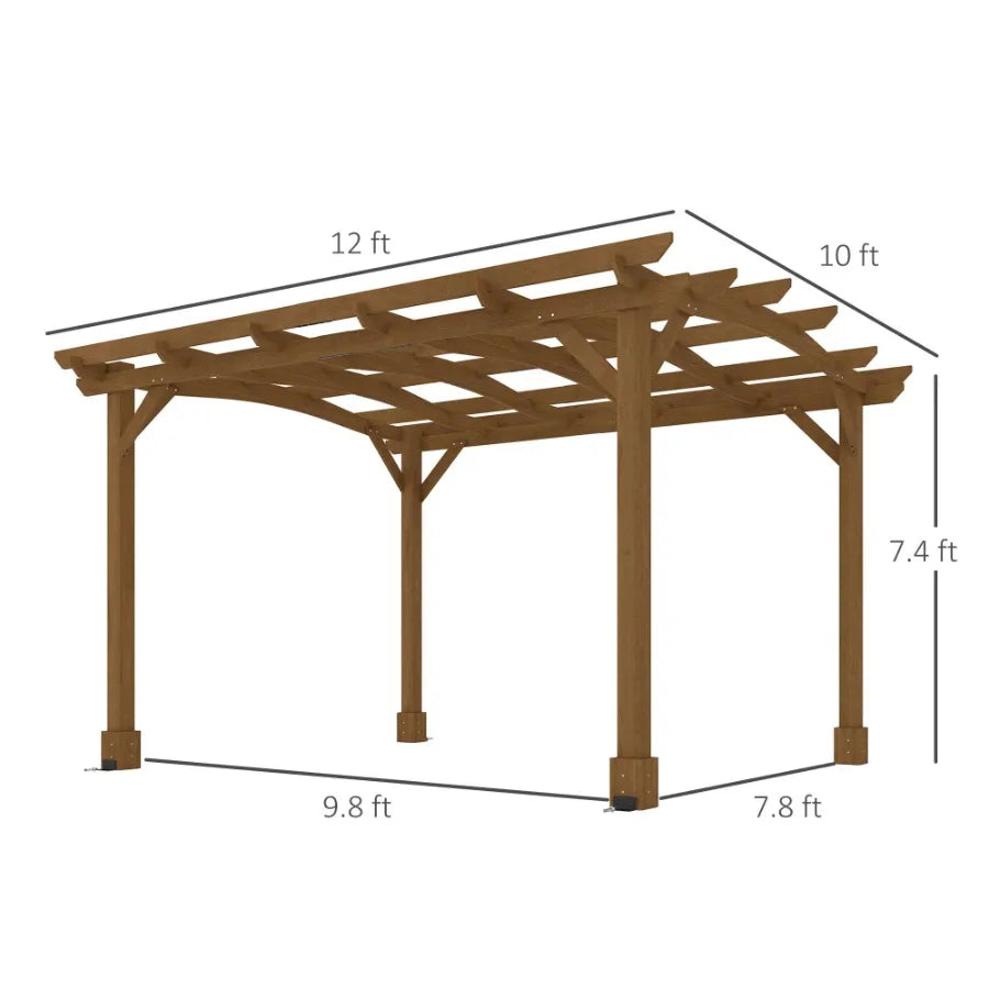 10' x 12' Wood Pergola Outdoor Gazebo Grape Trellis with Arched Roof for Climbing Plant Support Dark Brown