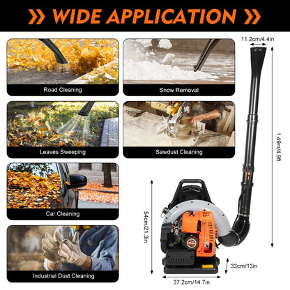 2700W Backpack Leaf Blower 63CC 2 Stroke Gas Powered Leaf Blowers W/ 1.8L Fuel Tank, Air Cooling Gasoline Grass Blower for Yard