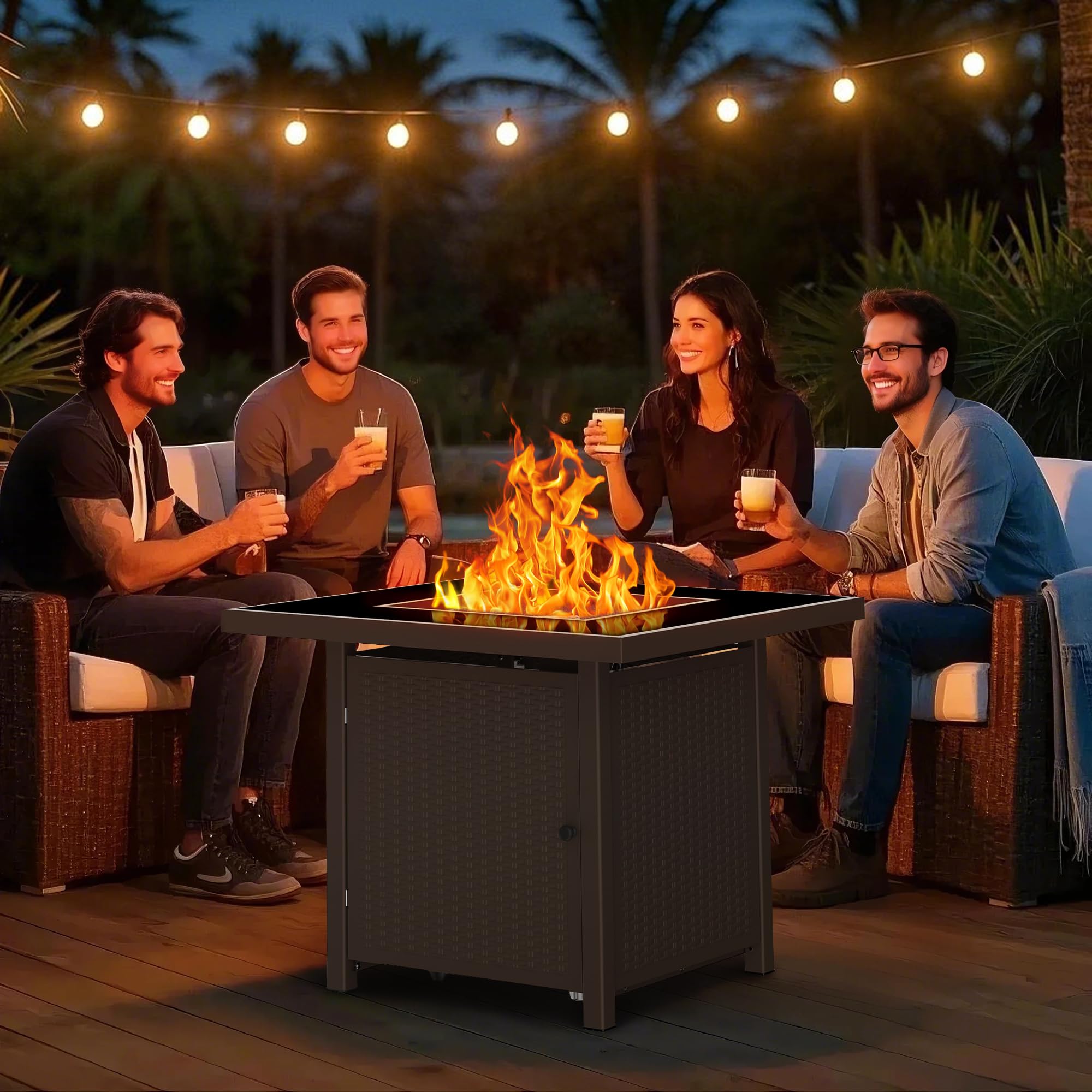 32 Inch Propane Fire Pit Table, Brown