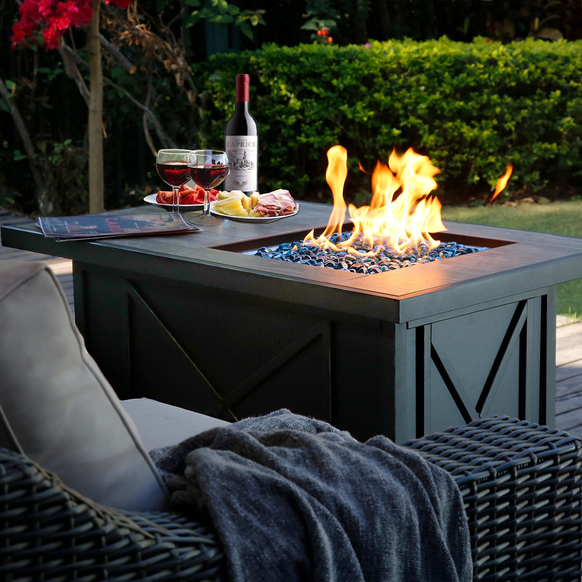42 inch Rectangular Propane Fire Pit Table, Black