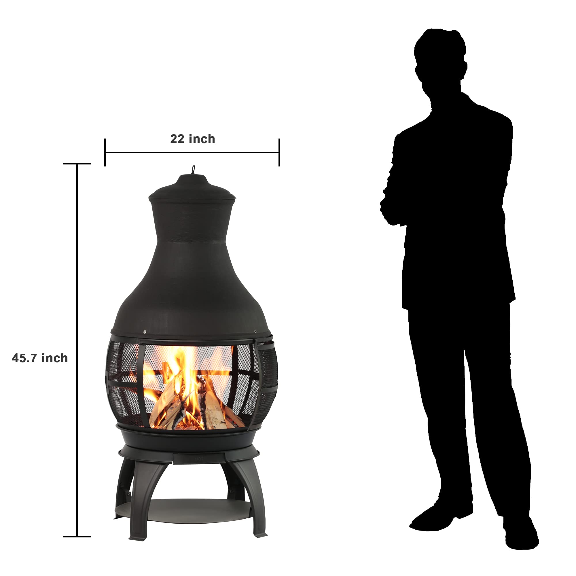 22 Inch Wood Burning Chiminea Fire Pits, Black