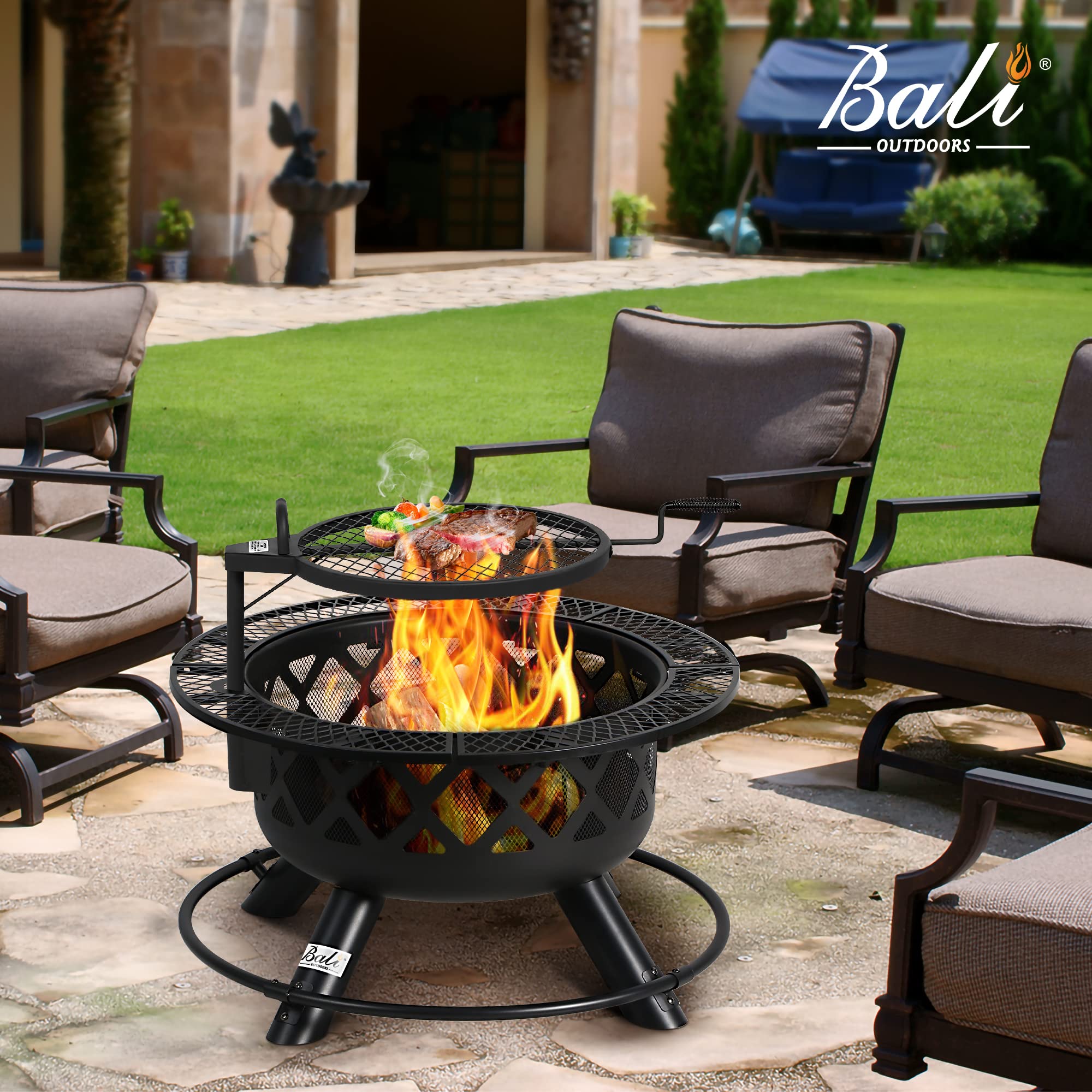 32 inch Outdoor Wood Fire Pit, Black