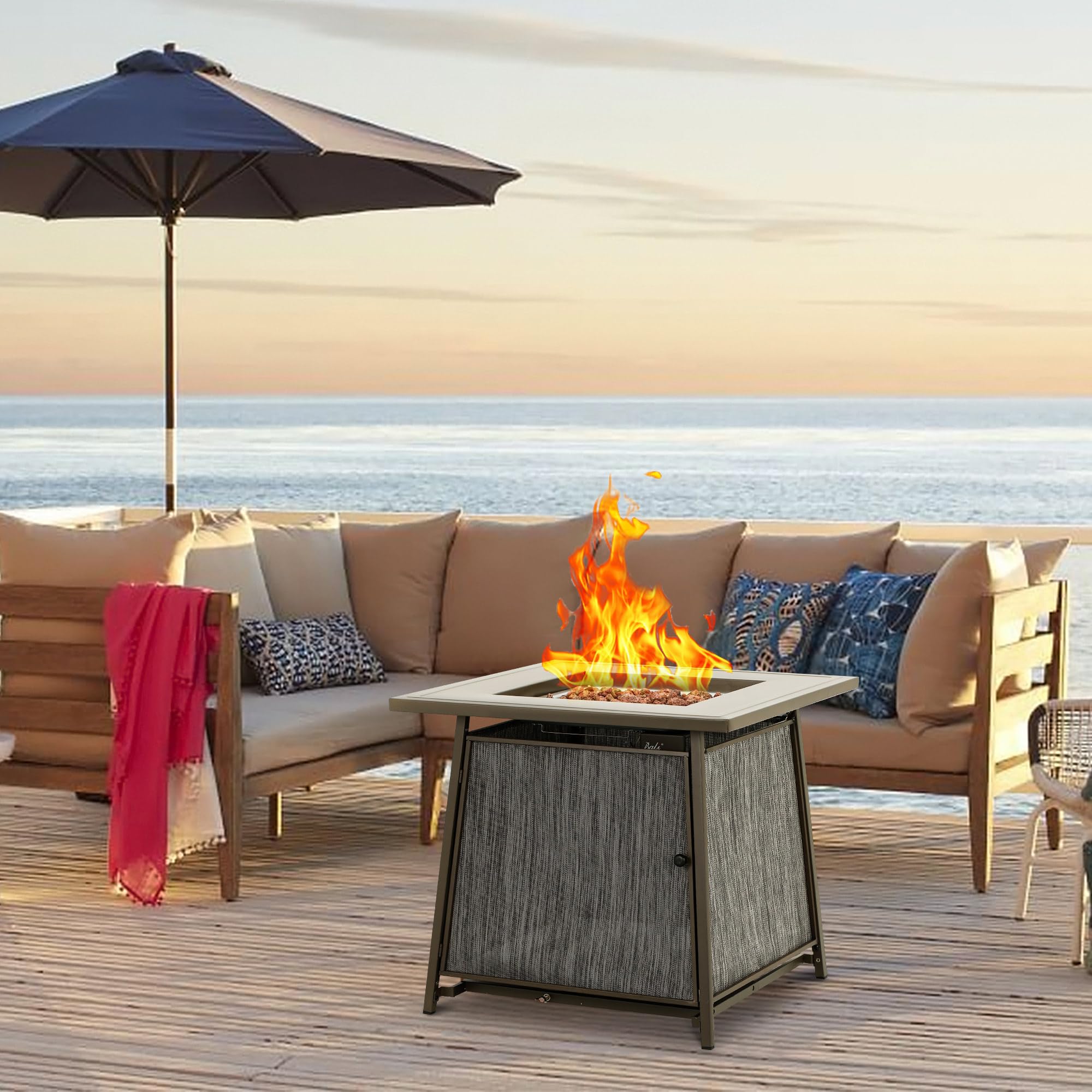 28 Inch Propane Fire Pit Table, Gray