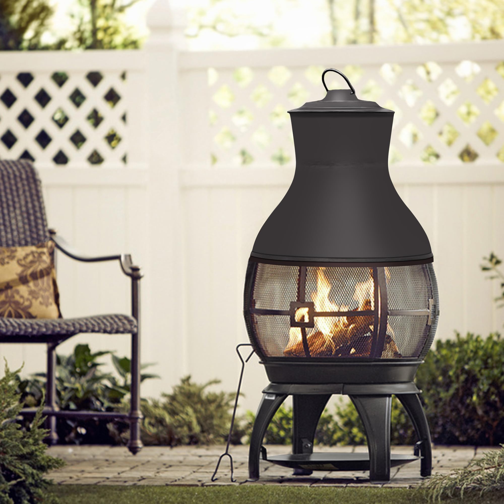 Outdoor Wood Burning Chiminea, Brown-Black