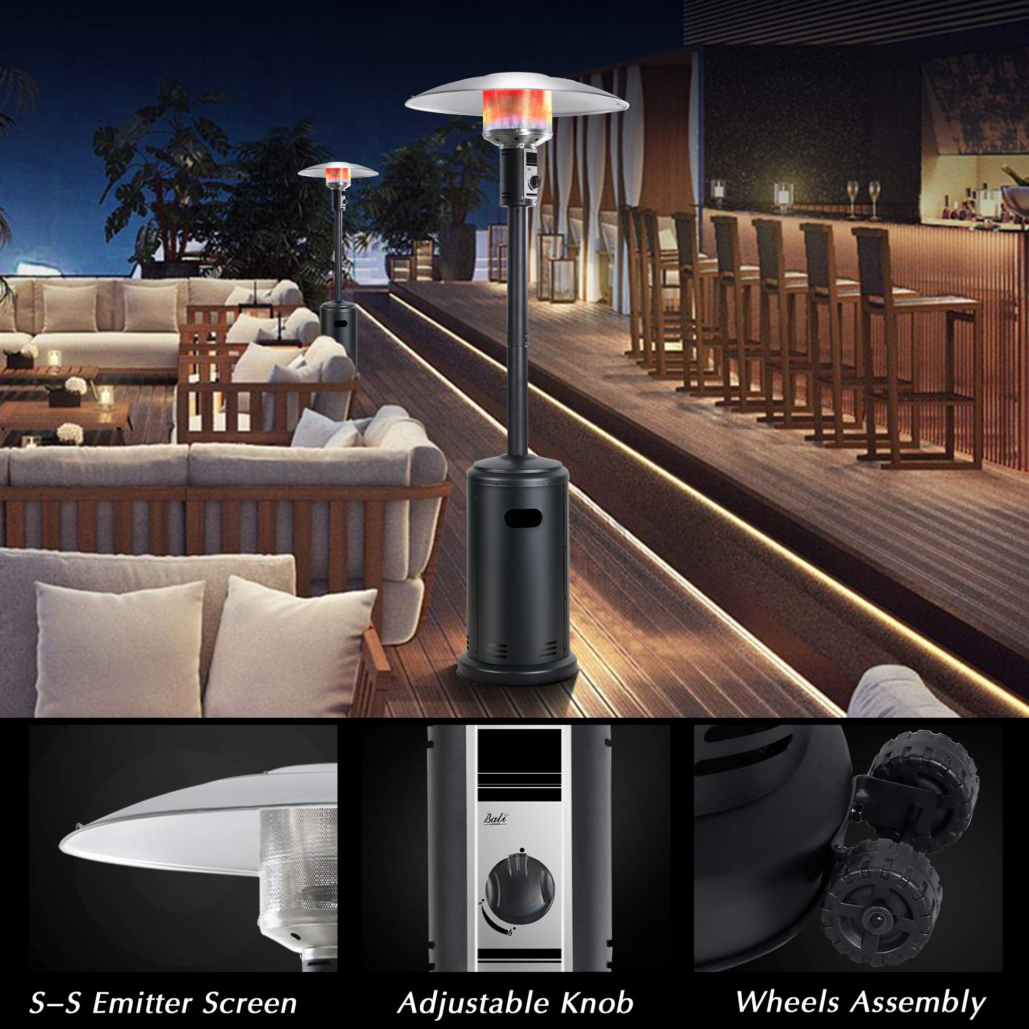 32 Inch Propane Patio Heater, Black