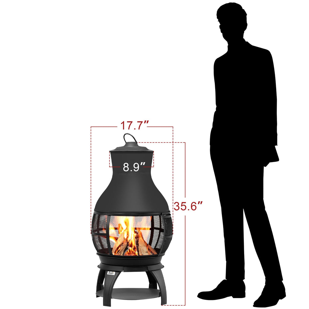 Outdoor Wood Burning Chiminea, Brown-Black