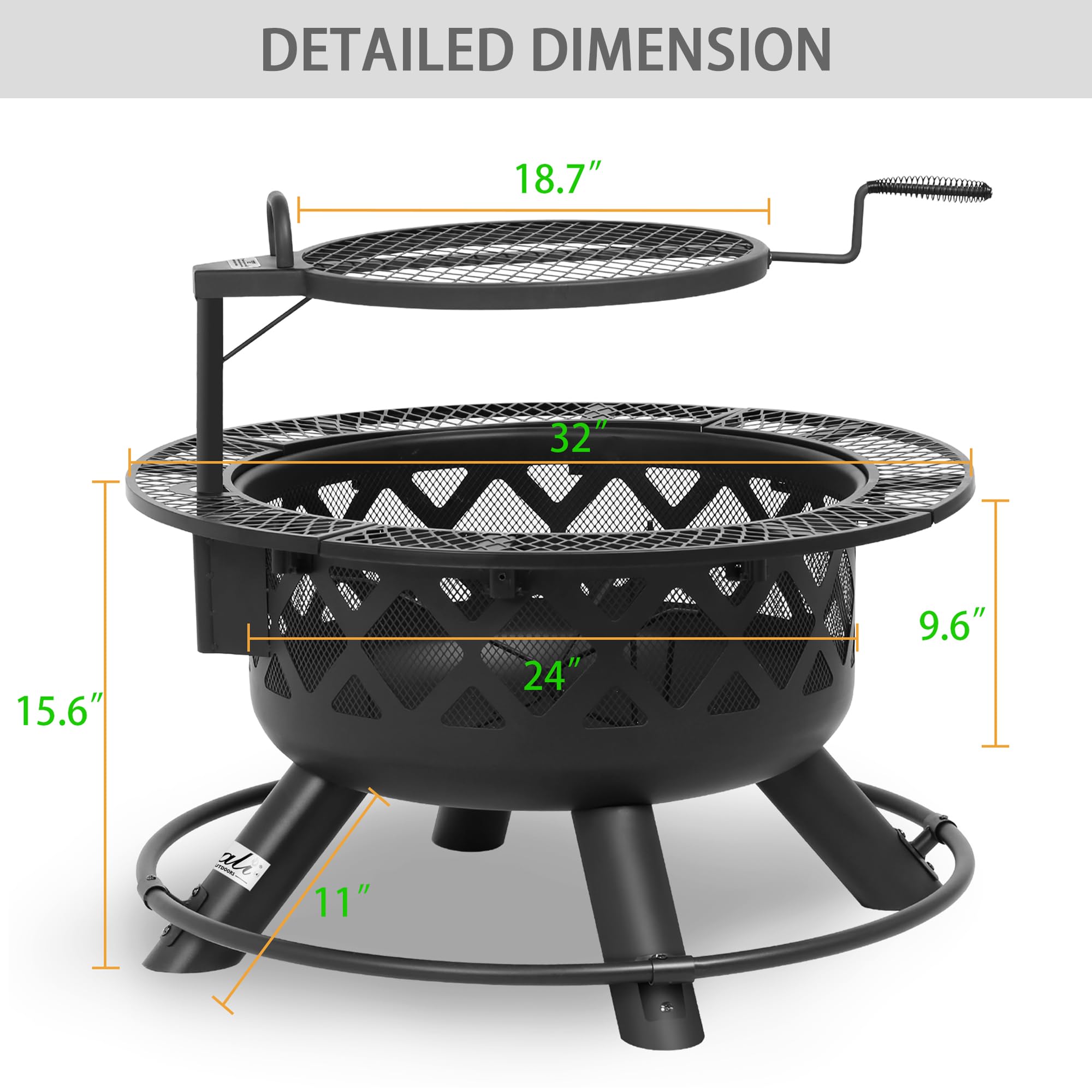 32 inch Outdoor Wood Fire Pit, Black