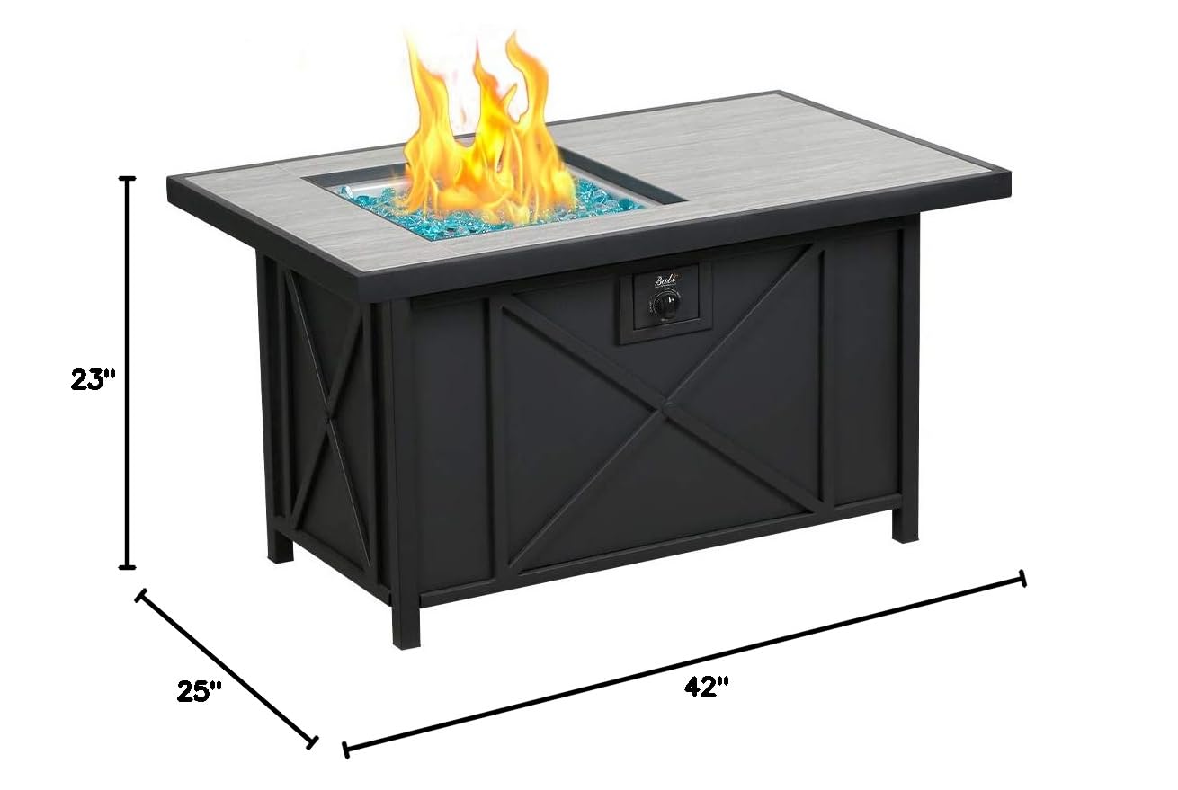 42 inch Rectangular Propane Fire Pit Table, Black